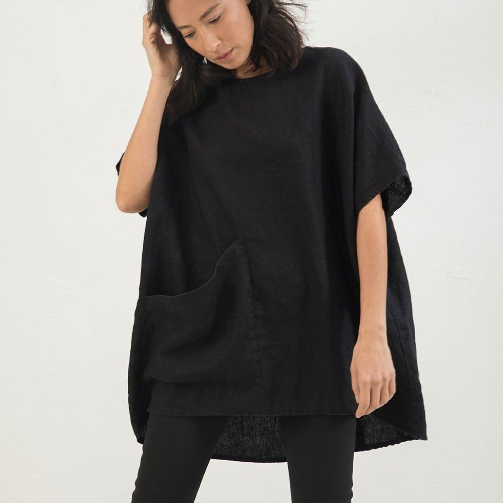 Elizabeth Suzann Harper Tunic in Black Linen - OS Minus
